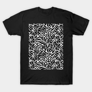 Floral Geometric Abstract Art - Black And White T-Shirt